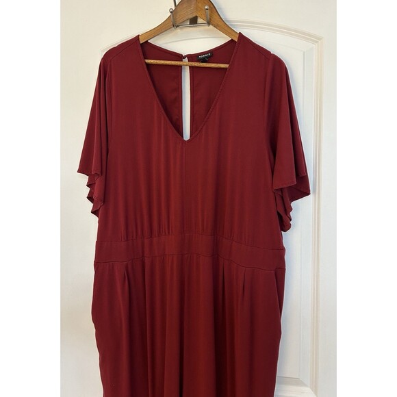 Torrid Womens Jumpsuit Size 4 Plus Burgundy Wide Leg Challis Flowy Elegant Wine - Picture 5 of 15